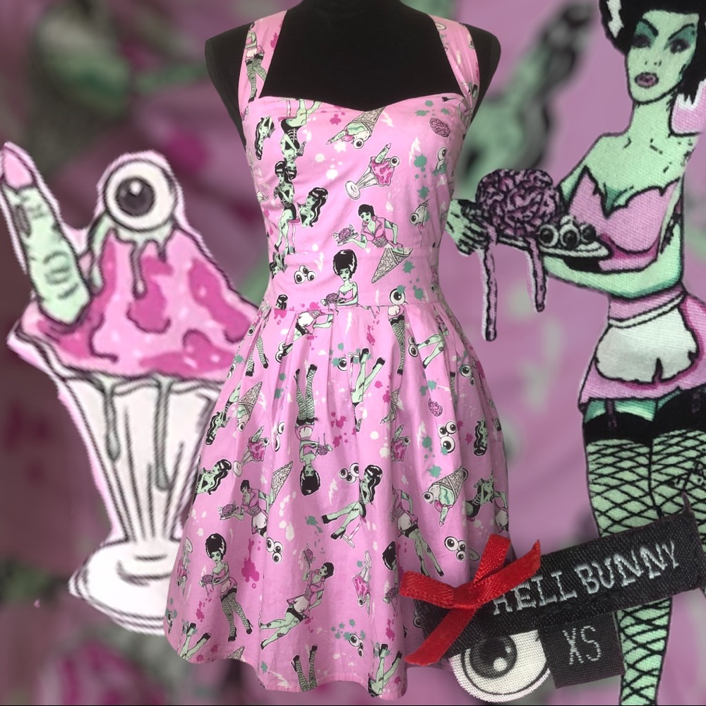 Hell Bunny Zombie / Bride of Frankenstein Ice Cream Parlor Racer Back Dress